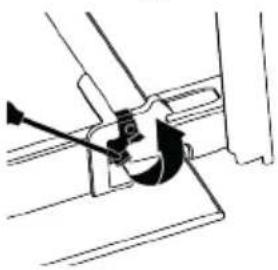 Pure mechanical diagram showing a lever and pivot mechanism without any text or symbols.