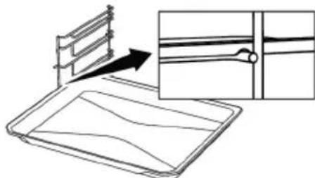 Line drawing of a bed tray with a ladder and an inset showing a close-up of the tray.