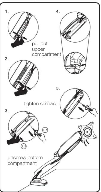 1. pull out upper compartment 2. tighten screws 3. unscrew bottom compartment