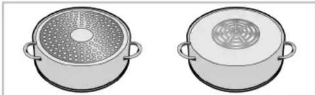 Illustration of two identical cooking pots with side handles and lid designs (no text or symbols).