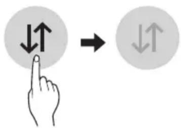 Diagram showing a hand gesture pointing to two circular icons with double-headed arrows, indicating bidirectional movement or navigation.