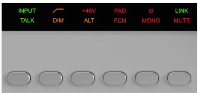 INPUT TALK DIM +48V ALT PAD FCN ∅ MONO LINK MUTE