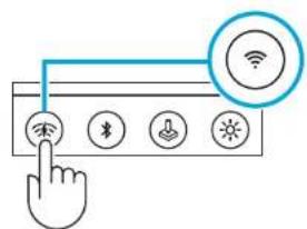 Diagram showing a hand interacting with a touchscreen device displaying icons for Wi-Fi, Bluetooth, download, and signal.