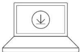 Line drawing of a laptop with a download icon on the screen (no text or symbols).