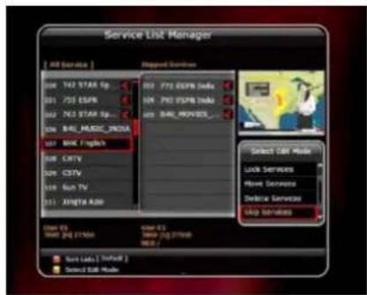 Service List Manager [ All Service ] Report Services 000 742 STAR Sp... 001 753 ESPK 002 742 STAR Sp... 003 BHL MUSIC_JNDA 004 MHC Englick 005 CRTV 006 CSTV 007 Run TV 008 JHPTA A200 Select CBI Music Lock Services Move Services Delete Services Copy Services Gain ES Gain ES Gain ES Gain ES Losses Los…