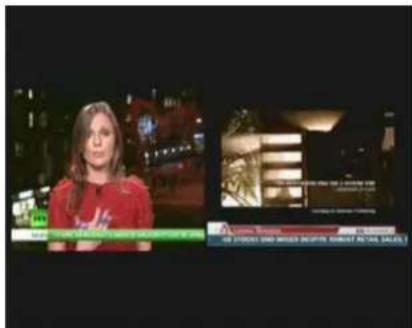 TV program screenshot showing a host in red with audience and broadcast screen displaying TV news about the 2017 New York Times event.