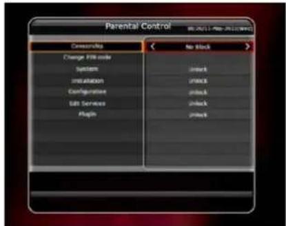 Parental Control Create/Write Change 95% code System Installation Configuration Edit Services Plug No Block Block Block Block Block