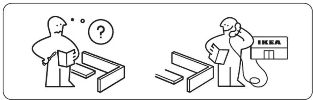 Illustration showing two scenes: one with a person thinking and holding a book, the other with a person examining a IKEA store.
