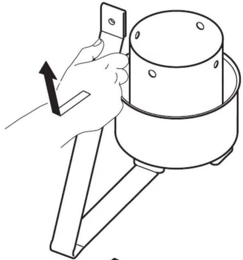 Line drawing of a hand holding a tool next to a cylindrical object with an arrow indicating upward motion (no text or symbols)
