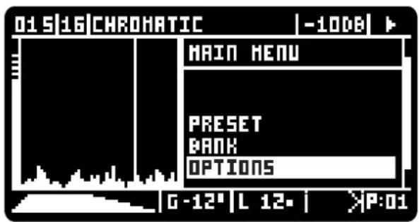 01516 CHROMATIC -10DB MAIN MENU PRESET BANK OPTIONS G -12' L 12. P:01