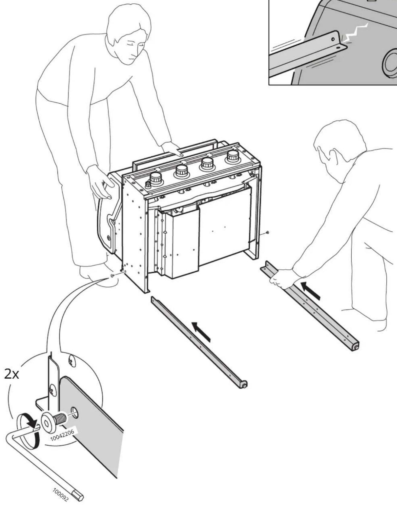 Schéma technique illustrant un processus d'assemblage mécanique avec des pièces étiquetées et des flèches directionnelles indiquant le mouvement ou les étapes d'assemblage.