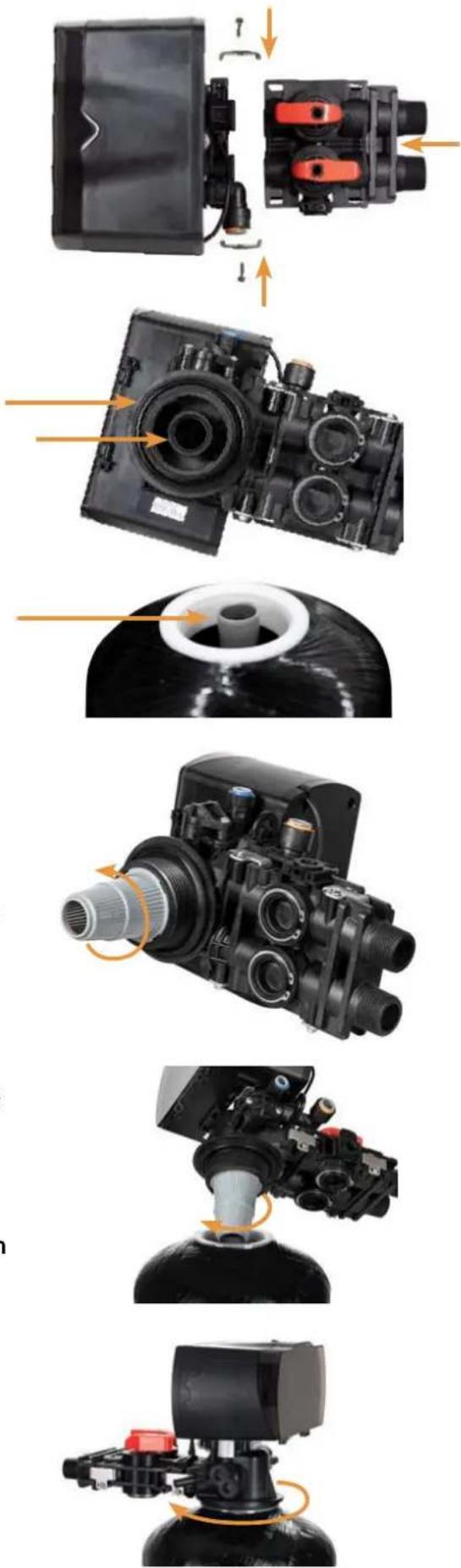 Exploded view diagram of a mechanical assembly with labeled components and directional arrows indicating motion or assembly steps.
