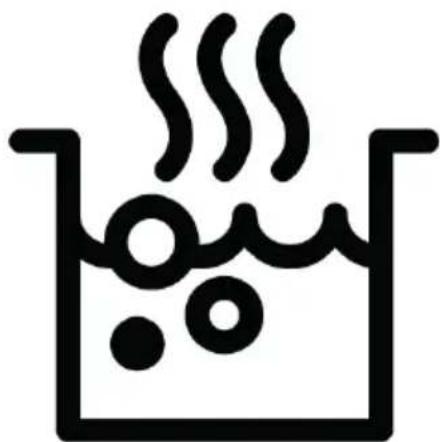 Einfaches Liniensymbol für heißes Wasser in einem Becherglas mit Blasen (kein Text oder Symbole)