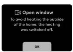 Open window To avoid heating the outside of the home, the heating was switched off. OK