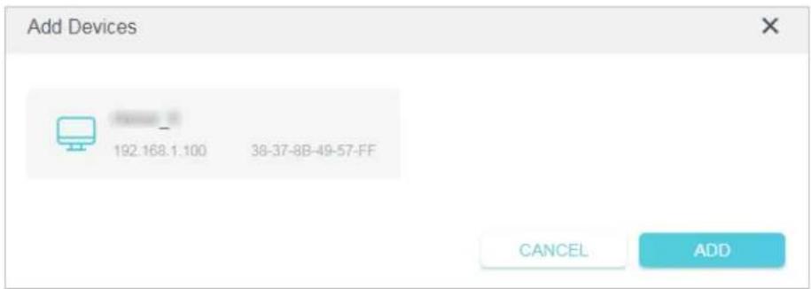 Add Devices 192.168.1.100 38-37-8B-49-57-FF CANCEL ADD