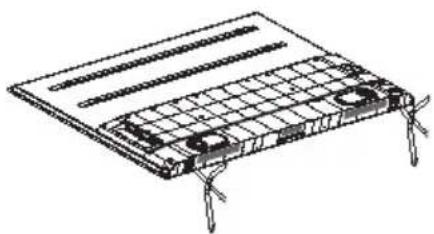 Line drawing of a flat-panel electronic device with grid and mounting feet.