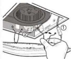 Diagram showing a hand operating a device with labeled parts, including numbered annotations ① and ②.