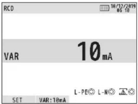 RCD 10/12/2019 05 18 VAR 10 mA L-PE L-N SET VAR:10mA