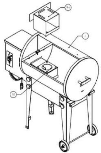 Technical diagram of a portable stove with labeled components and internal structure