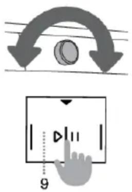 Diagram showing directional arrows and a hand pressing a button labeled '9' with '11' and '11'.