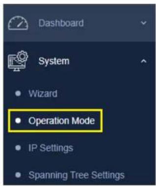 Dashboard System Wizard Operation Mode IP Settings Spanning Tree Settings