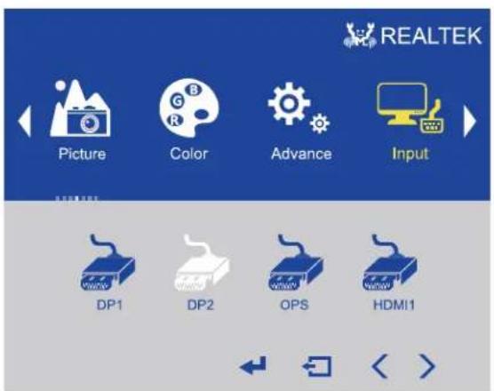 PICK Picture Color Advance Input DP1 DP2 OPS HDMI1 REALTEK