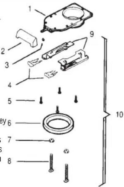 Exploded view diagram of a mechanical assembly with numbered parts and labeled parts