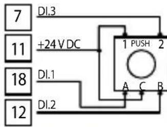 7 DI.3 11 +24 V DC 18 DI.1 12 DI.2 1 PUSH 2 A C B