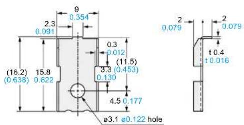 (16.2) 15.8 (0.638) 0.622, 0.354, 2.3 0.091, 9, 0.3 0.012, (11.5), 3.3 (0.453), 0.130, 4.5 0.177, ø3.1 ø0.122 hole, 2 0.079, t0.4 t0.016, 2 0.079