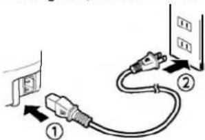 Diagram showing connections between a plug and a power outlet with labeled parts ① and ②