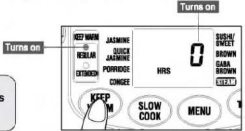 Turns on KEEP WARM JASMINE QUICK JASMINE PORRIDGE CONGEE 0 HRS SUSHI/ SWEET BROWN GABA BROWN £12.1M KKEP M SLOW COOK MENU