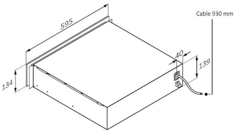 Dimensions: 595, 134, 40, 139. Cable 930 mm.