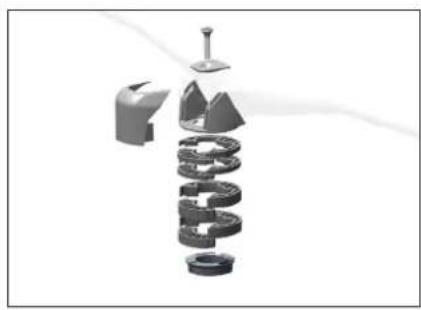 Abstract 3D illustration of a mechanical component with broken gears and a screw-like base (no text or symbols)
