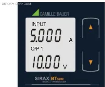 ON O/P1 OP2 COM CAMILLE BAUER INPUT 5.000 A O/P 1 10.00 V SIRAX | BTasec BASIC | TRANSFER