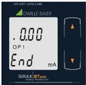 ON O/P1 O/P2 COM CAMILLE BAUER * 0.00 O/P 1 End mA SIRAX BT5200 BASIK TRANSDUCER