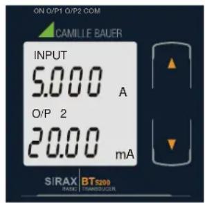 ON O/P1 O/P2 COM CAMILLE BAUER INPUT 5.000 A O/P 2 20.00 mA SIRAX BT5200 RAGE TRANSDUCER