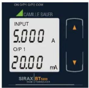 ON O/P1 O/P2 COM CAMILLE BAUER INPUT 5.000 A O/P 1 20.00 mA SIRAX BT5200 BAUER TRANSCUCER