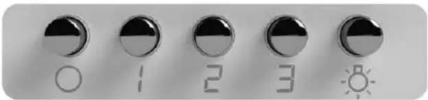 Close-up of a control panel with five rotary buttons (labeled 0 to 3) and a sun icon, no readable text or symbols beyond numeric markings.