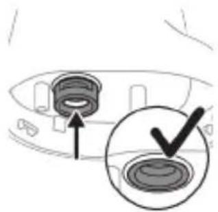 Diagram showing a speaker grille with an arrow pointing to the grille and a checkmark inside (no text or symbols)
