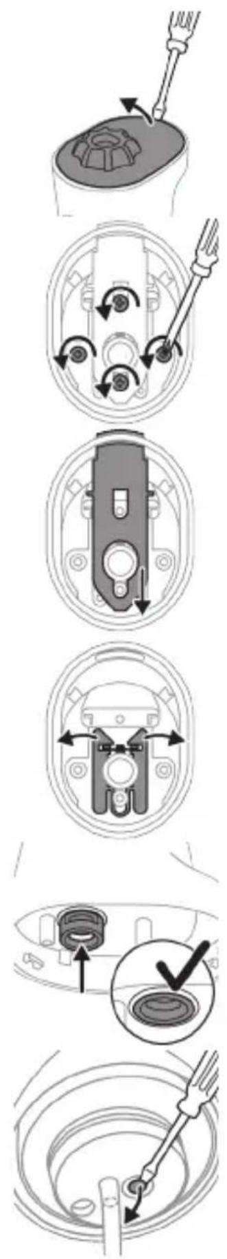 Technical diagram showing a mechanical assembly with labeled steps and a checkmark indicating inspection or adjustment.