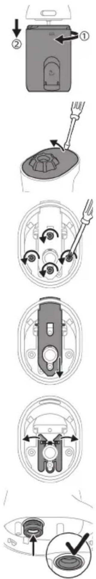 Diagram showing a tool interacting with a device, labeled with numbered parts and an arrow indicating direction.