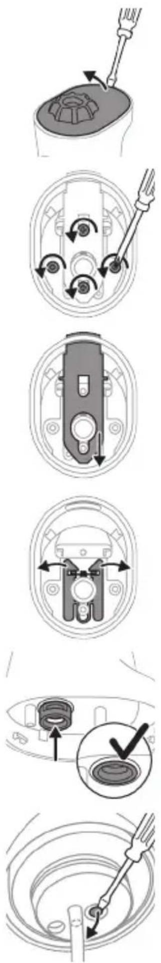 Technical diagram showing a mechanical assembly with labeled steps for tool application and component positioning