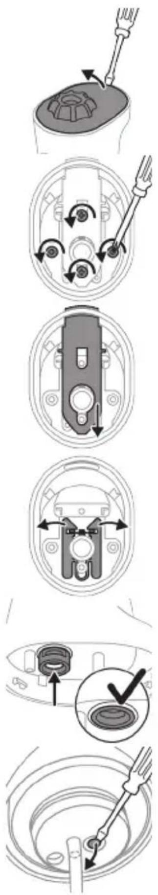 Technical diagram showing a mechanical assembly with labeled steps and a checkmark indicating inspection or adjustment.