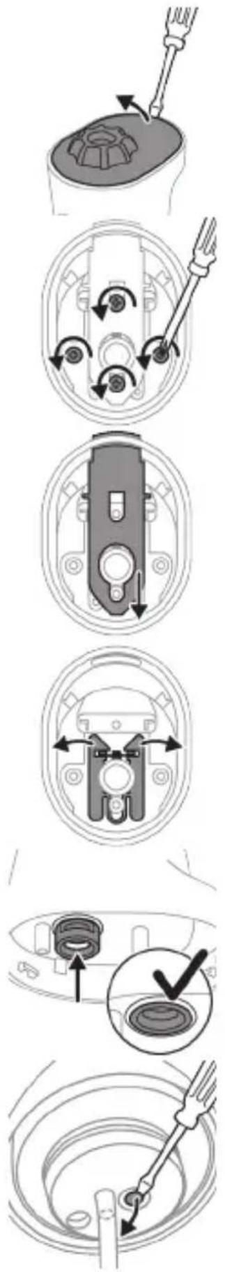 Technical diagram showing a mechanical assembly with labeled steps and directional arrows indicating motion or assembly.