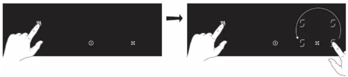 Diagram illustrating finger movement and rotation process with labeled icons for finger positioning and motion control