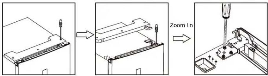 Technical diagram showing assembly steps of a mechanical component with zoom-in instruction