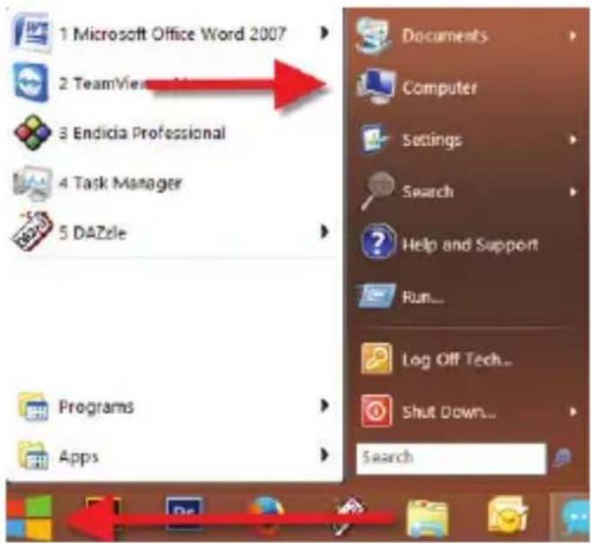1 Microsoft Office Word 2007 2 TeamView 3 Endicia Professional 4 Task Manager 5 DAZZle Programs Apps Documents Computer Settings Search Help and Support Run... Log Off Tech... Shut Down... Search
