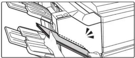 Illustration of a hand using a tool to cut or spread a printer into a container (no text or symbols visible)