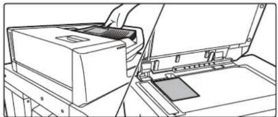 Line drawing of a printer's internal structure with a hand inserting a slot into the paper (no text or symbols)