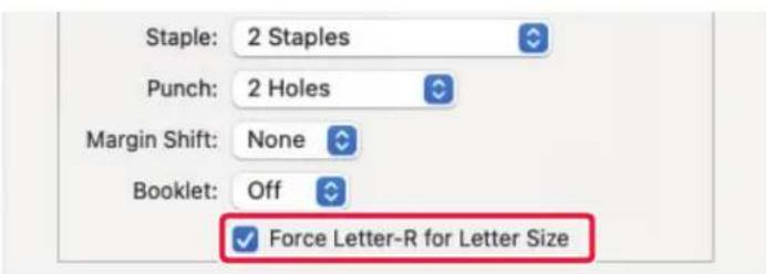 Staple: 2 Staples Punch: 2 Holes Margin Shift: None Booklet: Off Force Letter-R for Letter Size